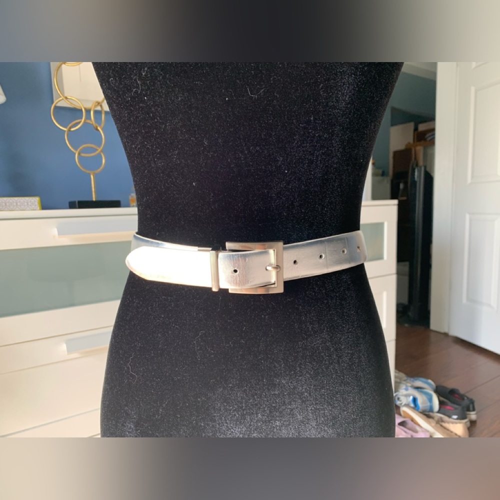 Reversible silver and white CK belt
